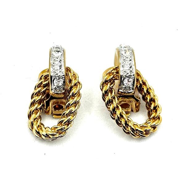 KJL BY Kenneth Jay Lane Gold Lux Woven Crystal Rope Design Drop Earrings - Picture 1 of 8